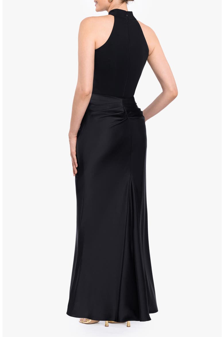 Sleeveless Mock Neck Satin Gown, Alternate, color, BLACK