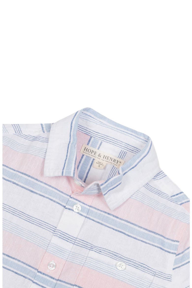 Boys' Linen Short Sleeve Button Down Shirt, Kids, Alternate, color, English Variegated Stripe