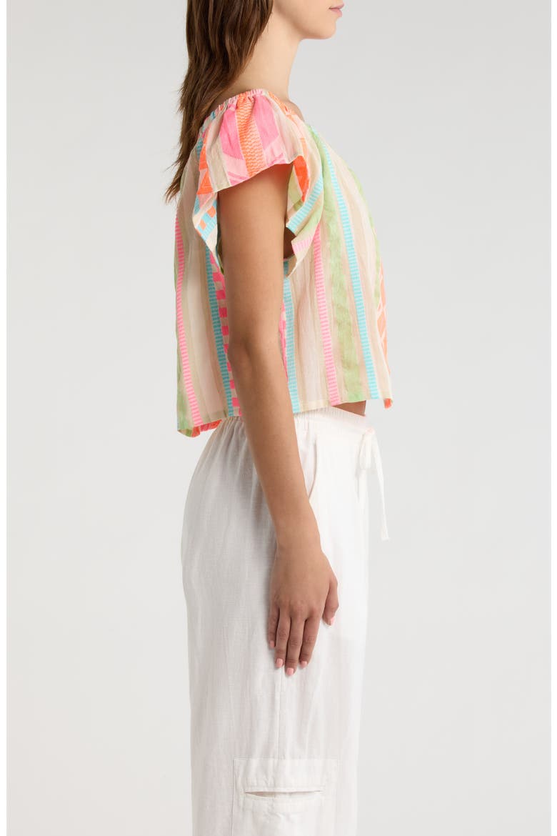 Ruffle Off the Shoulder Top, Alternate, color, NEON AZTEC