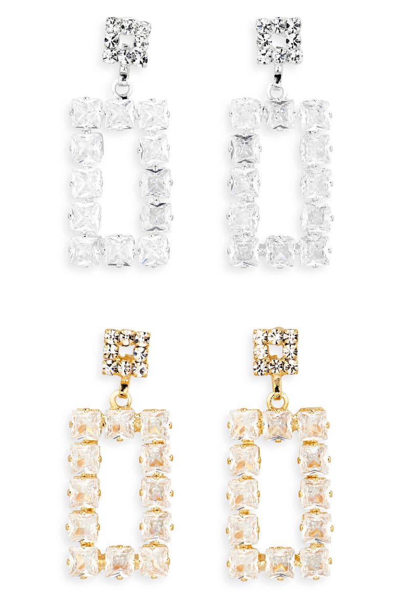 2-Pack Square Crystal Drop Earrings, Main, color, GOLD/ SILVER