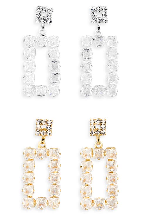 2-Pack Square Crystal Drop Earrings