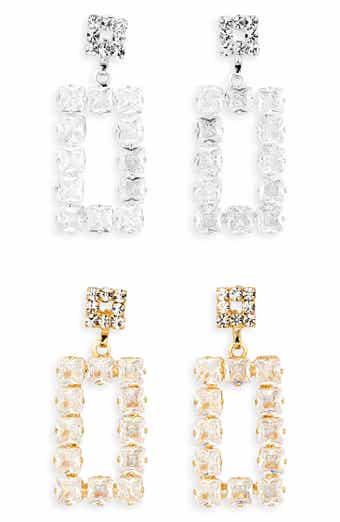 Tasha 2-Pack Square Crystal Drop Earrings