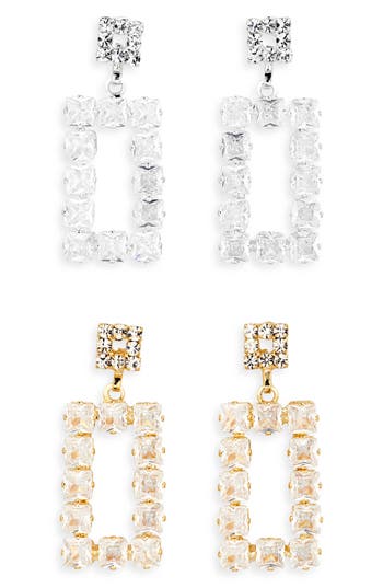 Tasha 2-pack Square Crystal Drop Earrings In Gold/silver