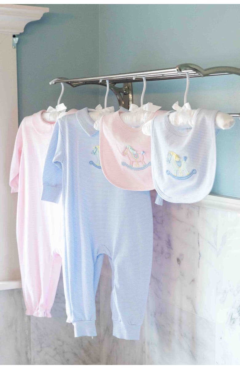 Florence Eiseman Stripe Knit Bib With Rocking Horse, Alternate, color, Pink, White