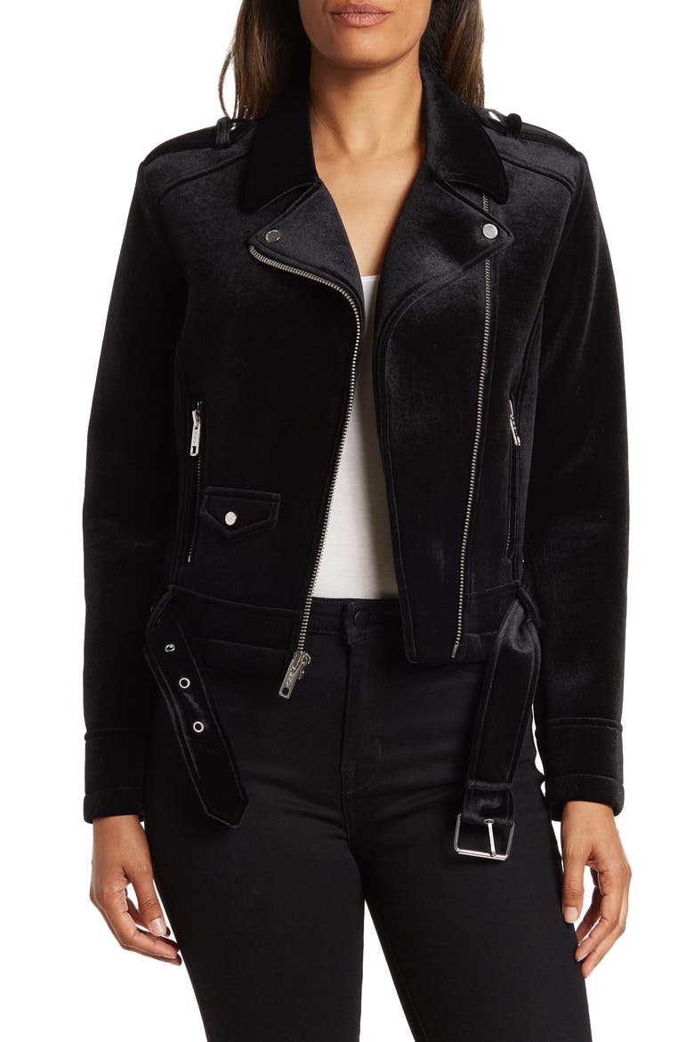 Velvet Moto Style Jacket, Main, color, BLACK
