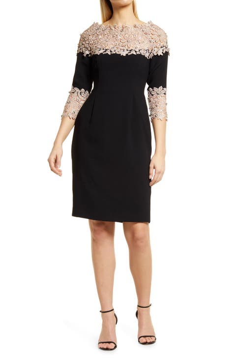 Crepe & Lace Sheath Dress