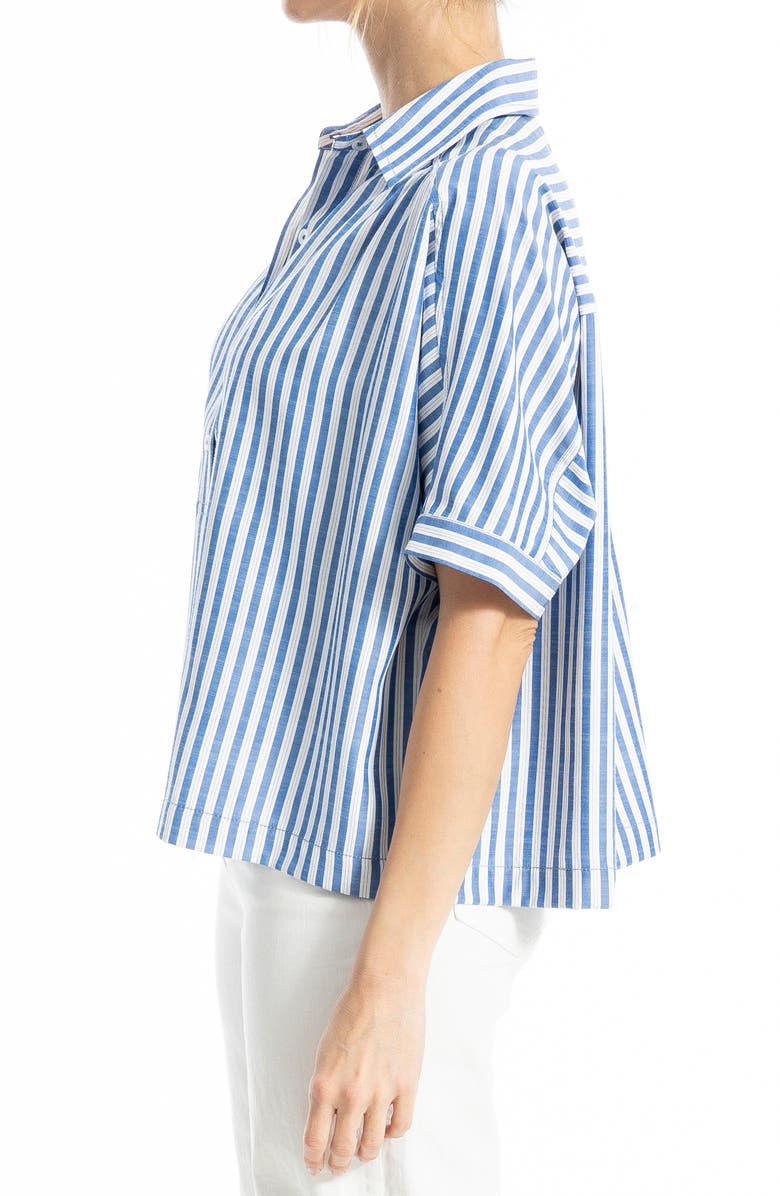 MAX STUDIO Stripe Elbow Sleeve Button-Up Shirt, Alternate, color, Off White/ Denim Stripe