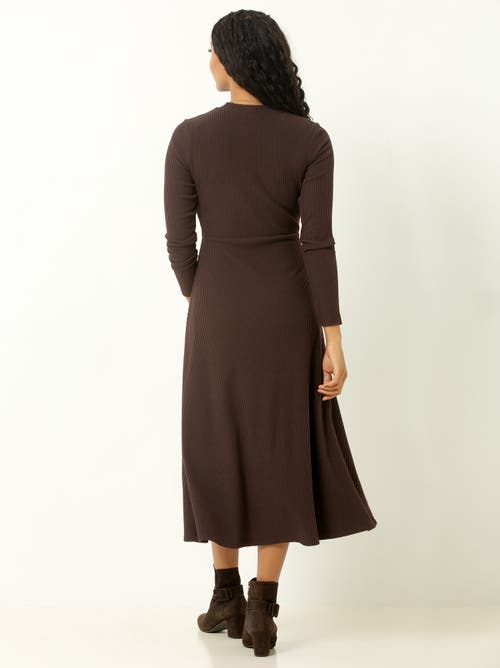 Single Stitch Ribbed Midi Dress In Brown