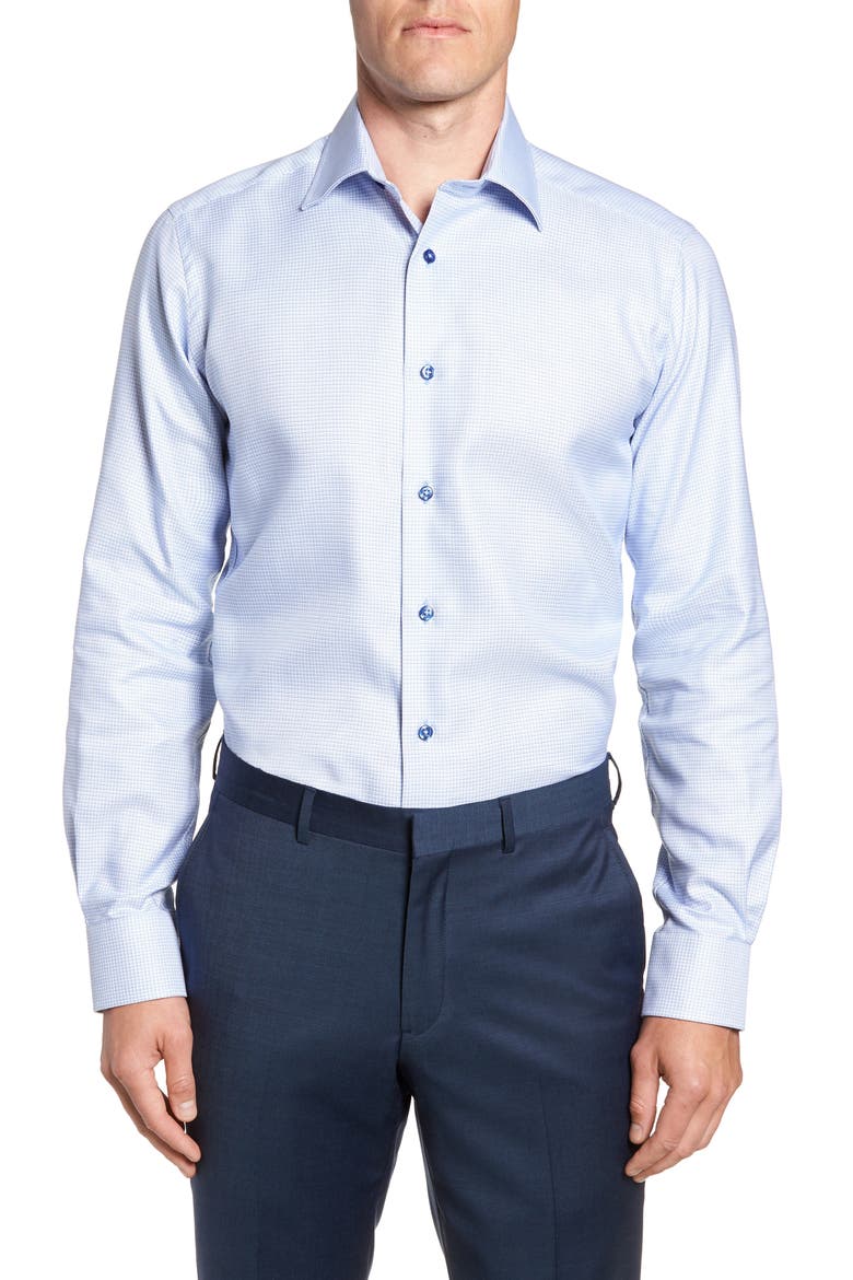 Trim Fit Check Dress Shirt, Main, color, BLUE