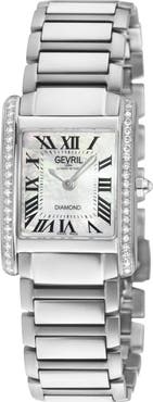 GEVRIL Regina Diamond Mother-of-Pearl Bracelet Watch, 34mm x 25mm