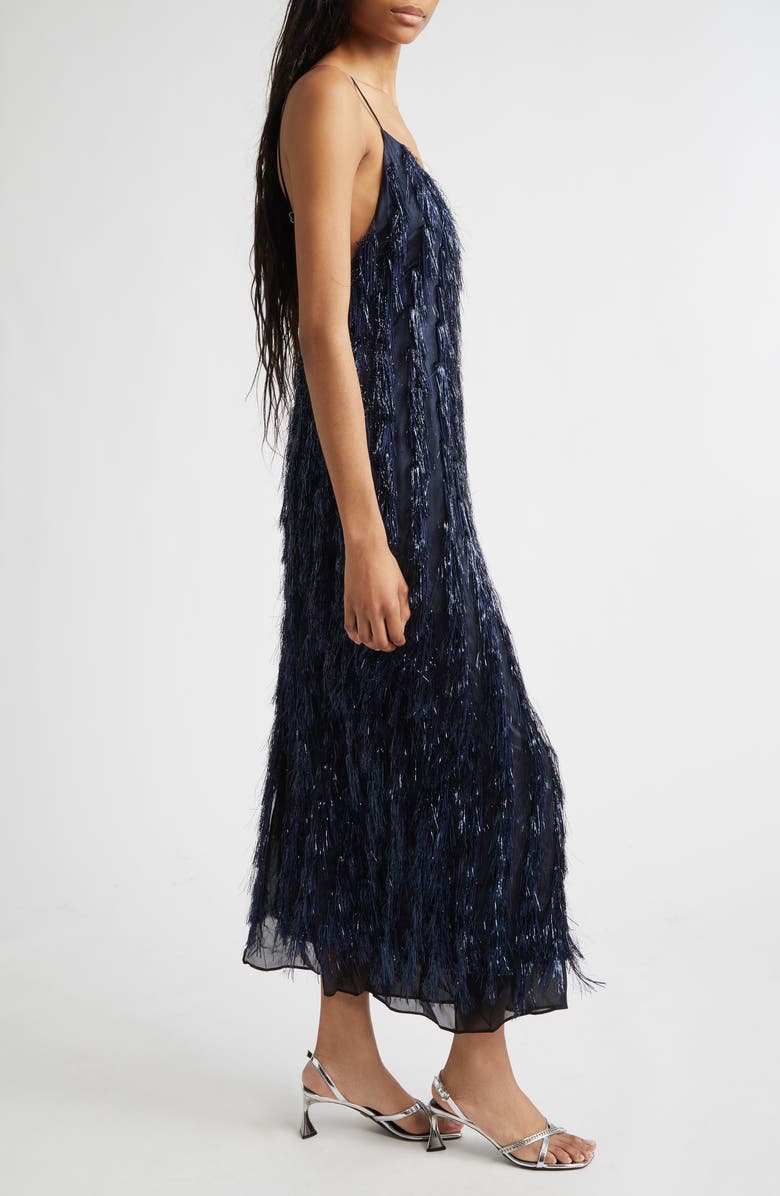 Stella McCartney Metallic Tinsel Satin Slipdress, Alternate, color, Navy