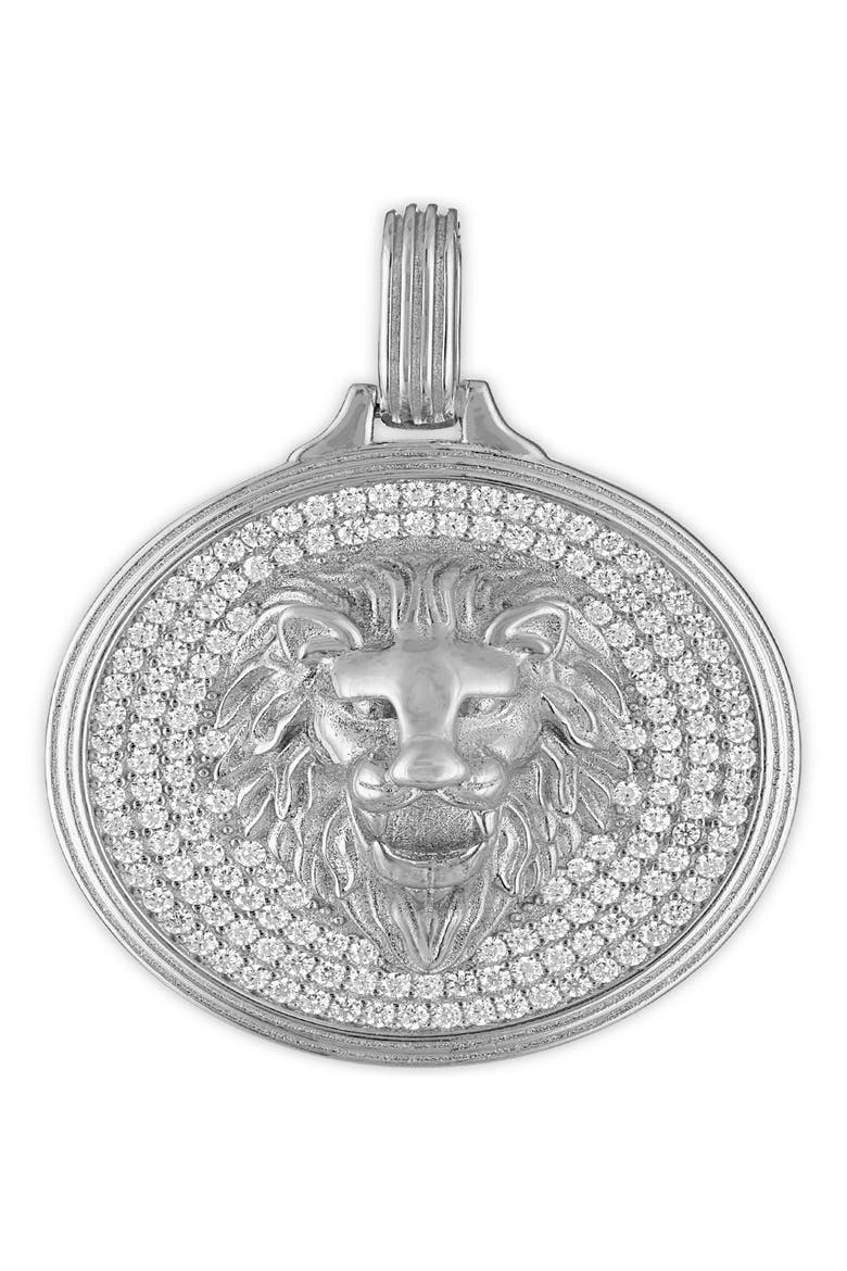 Men's Cubic Zirconia Lion Head Pendant, Main, color, SILVER