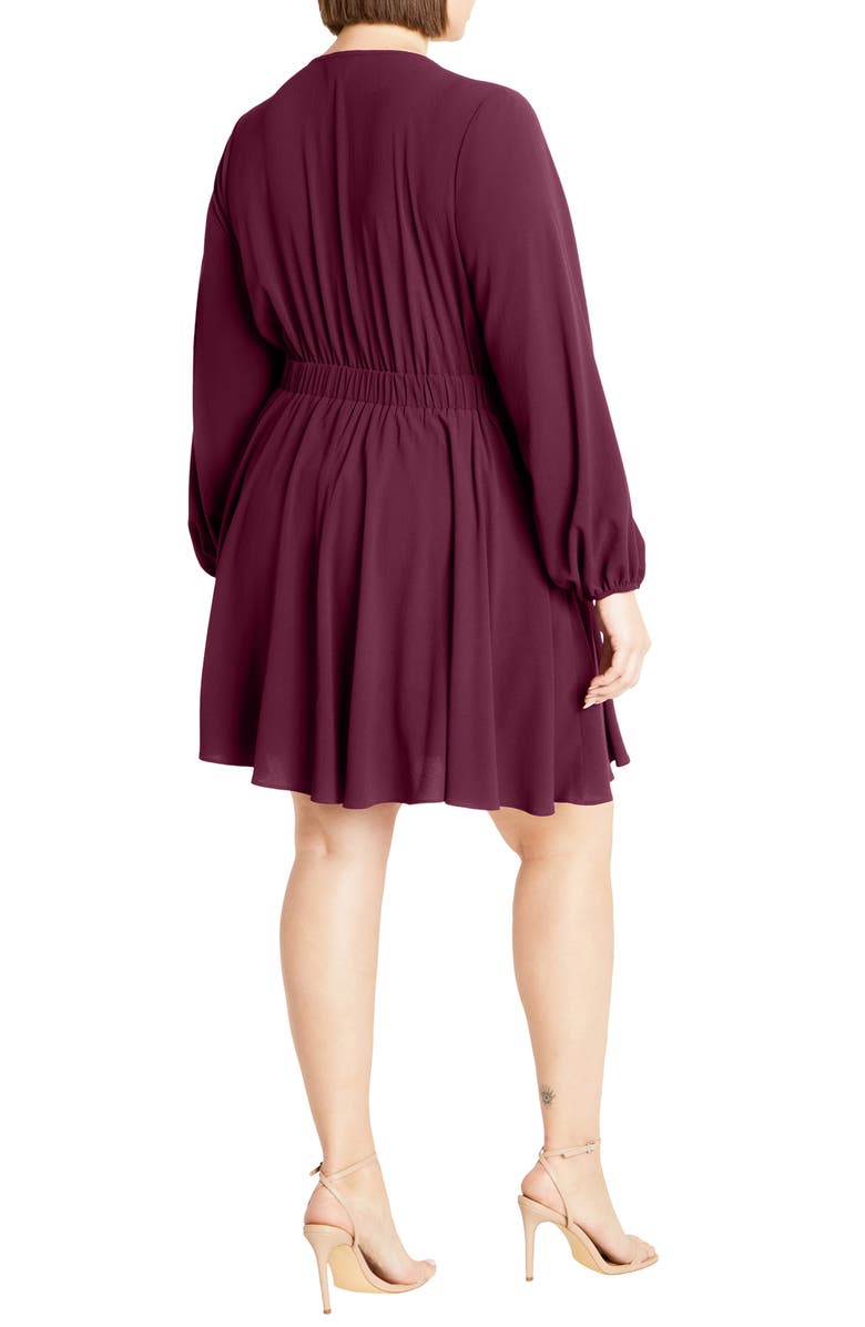 City Chic Ellie Tie Neck Long Sleeve Minidress, Alternate, color,