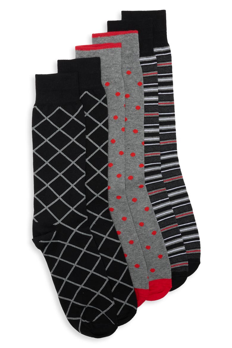 3-Pack Diagonal Raker Dress Socks, Main, color, BLACK