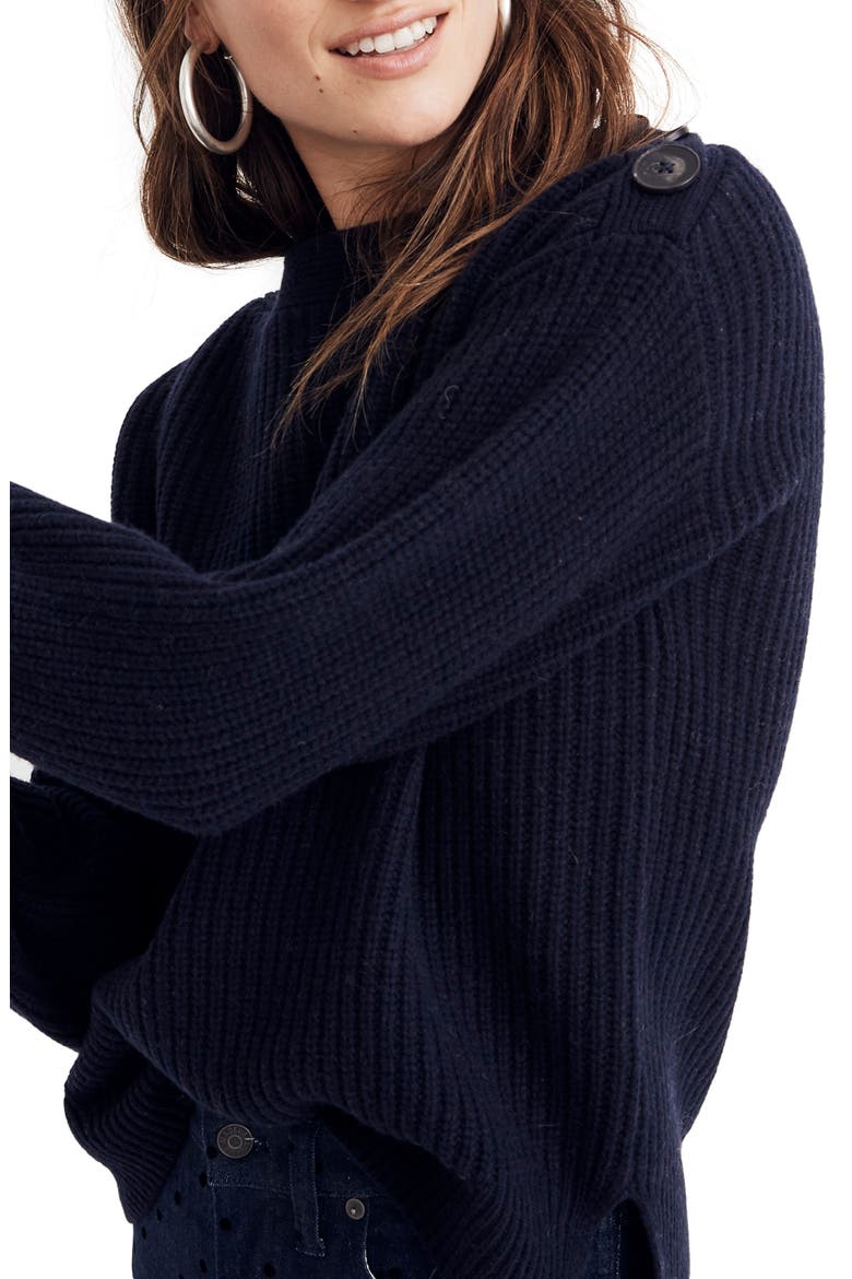 Boat Neck Button Shoulder Sweater, Alternate, color, NAVY