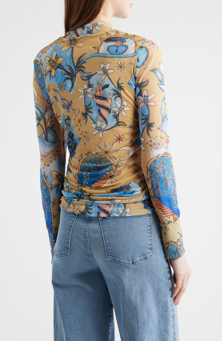 FARM Rio Mystical Sand Mixed Print Tulle Top, Alternate, color, Blue