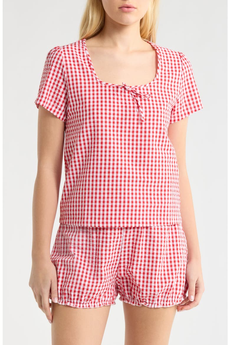 Gingham Seersucker Bloomer Short Pajamas, Main, color, RED COMBO
