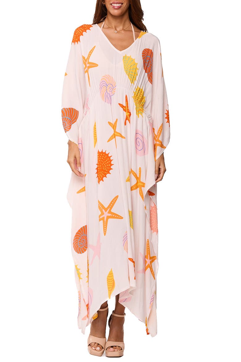Longline Cover-Up Caftan, Main, color, CORAL