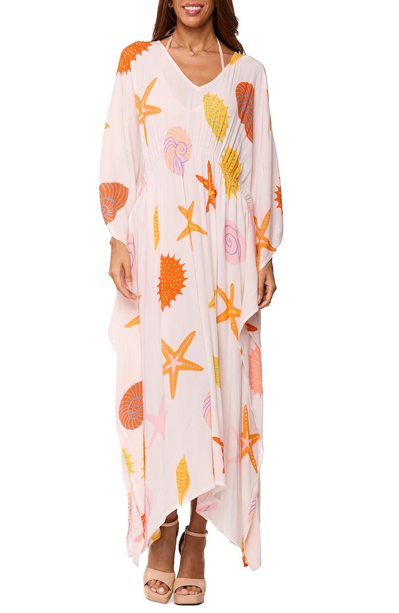 RANEES Longline Cover-Up Caftan, Main, color, Coral