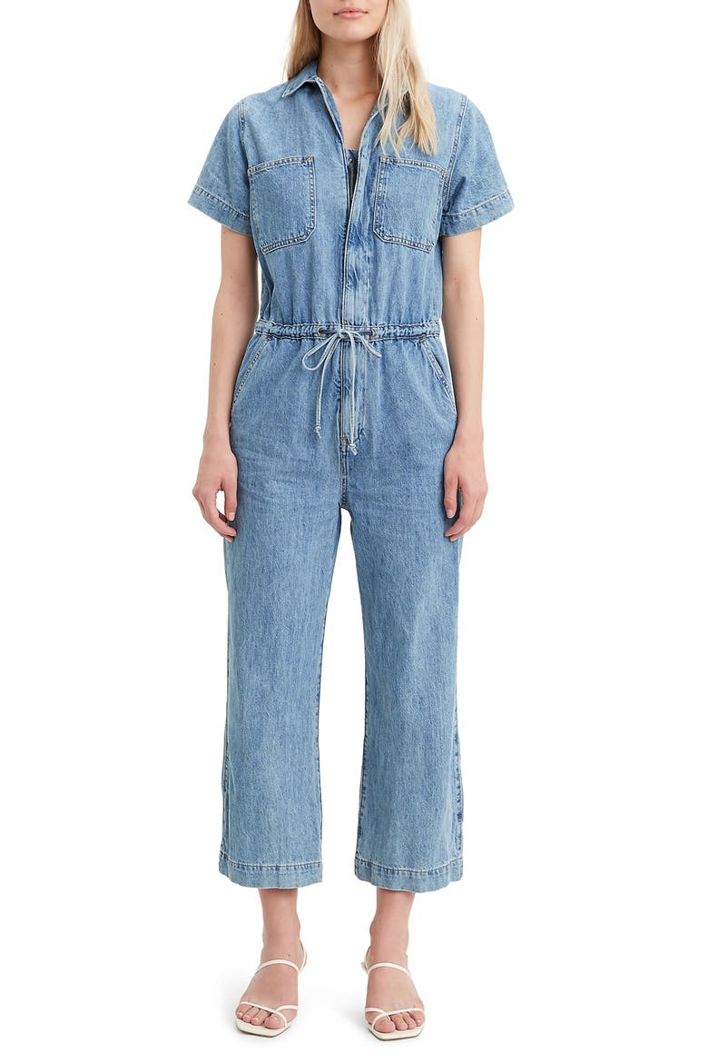 Levi's® Wide Leg Crop Denim Jumpsuit, Main, color, DENIM