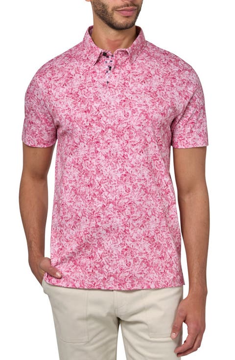 Slim Fit Abstract Floral Short Sleeve Polo