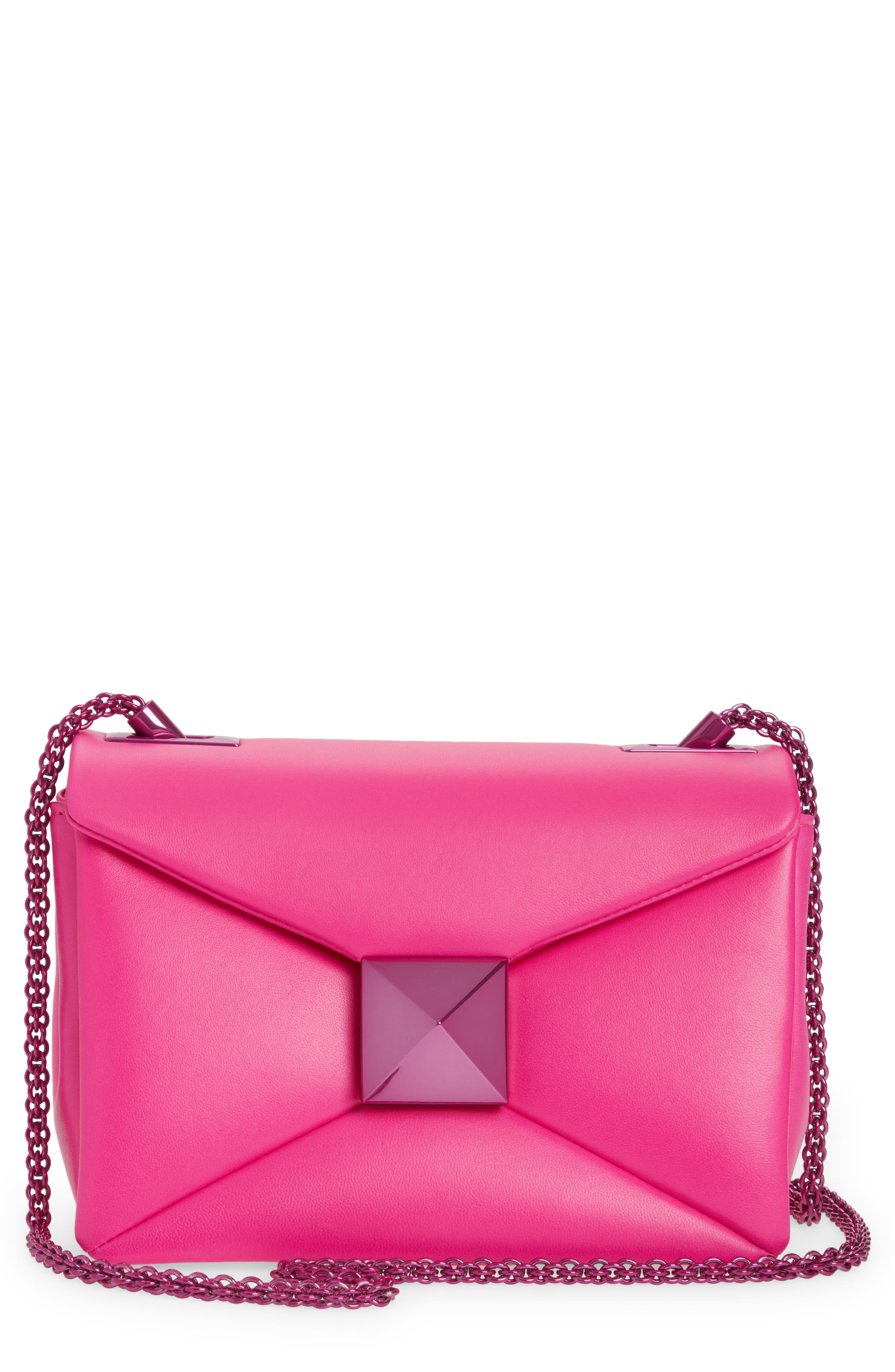 Valentino Garavani Small One Stud PP Pink Leather Shoulder Bag, Main, color, 
