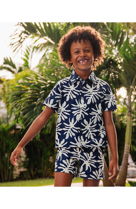 Boys Short Sleeve Linen Slub Button Down Shirt