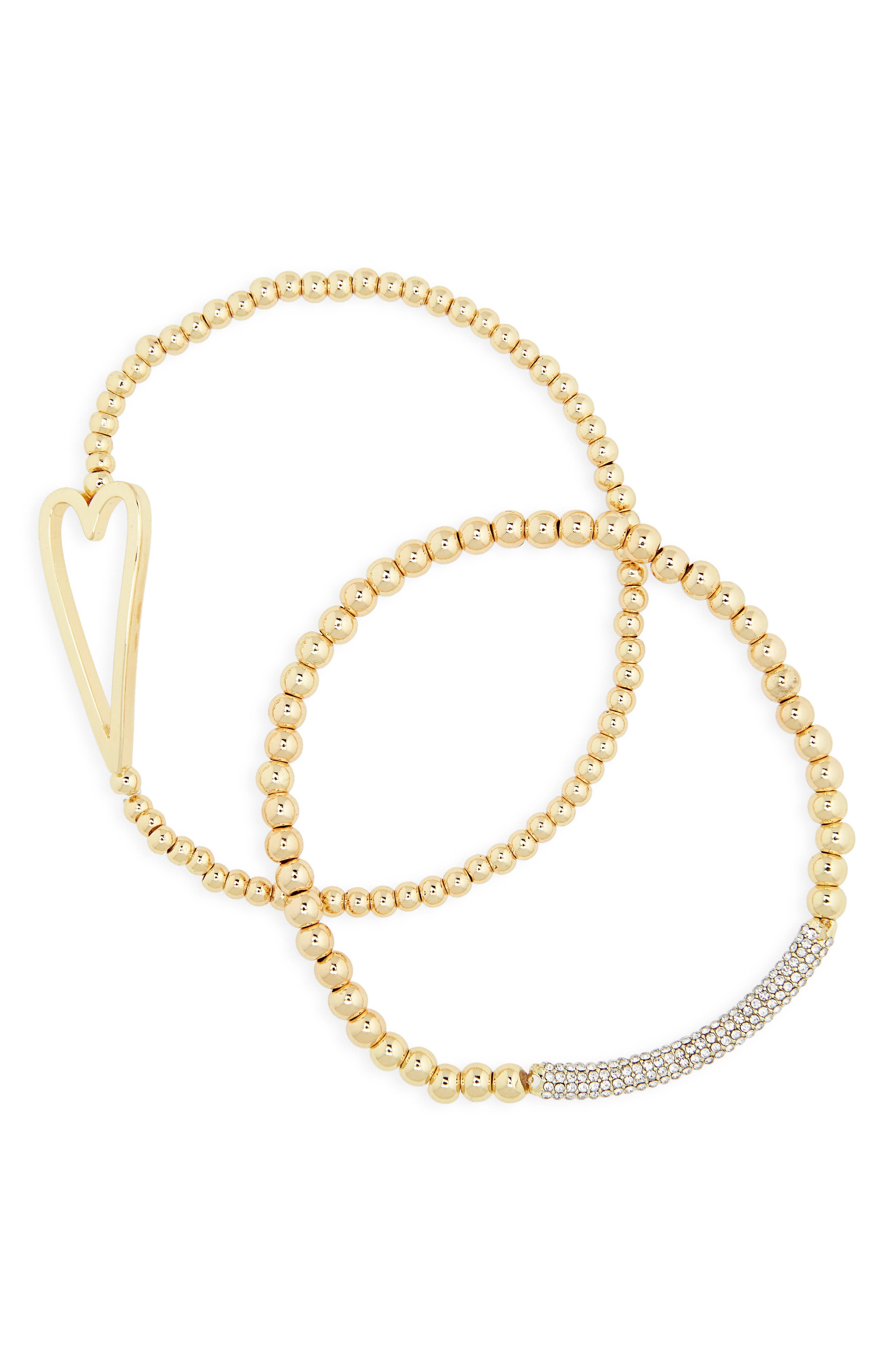 BaubleBar Pisa Set of 2 Heart & Pavé Crystal Beaded Stretch Bracelets