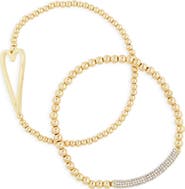 BaubleBar Pisa Set of 2 Heart & Pavé Crystal Beaded Stretch Bracelets