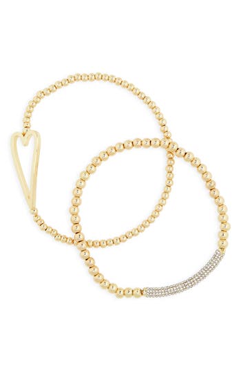 Baublebar Pisa Set Of 2 Heart & Pavé Crystal Beaded Stretch Bracelets In Gold