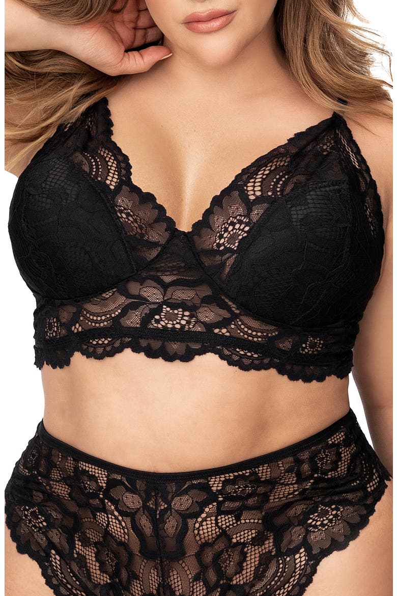 Scalloped Lace Bra & Briefs, Main, color, BLACK