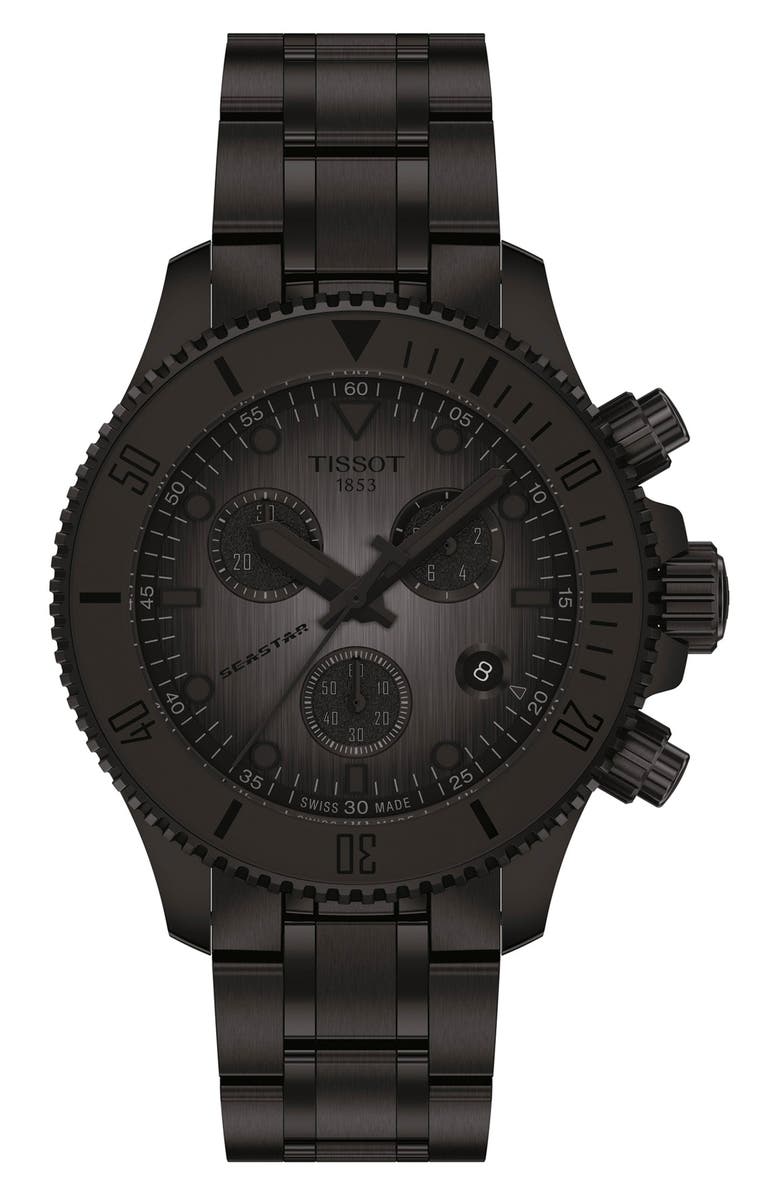 Tissot Seastar 1000 Chronograph Matte Black Bracelet Watch, 38mm, Main, color, Grey Gradient