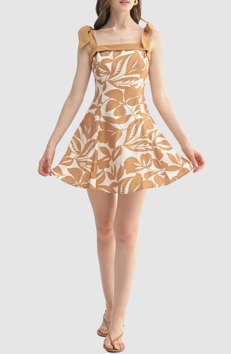 Lush Contrast Shoulder Tie Minidress, Main, color, Taupe Cream