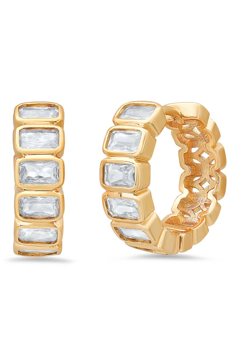 Baguette Cubic Zirconia Huggie Hoop Earrings, Main, color, GOLD