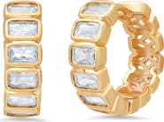STEELTIME Baguette Cubic Zirconia Huggie Hoop Earrings