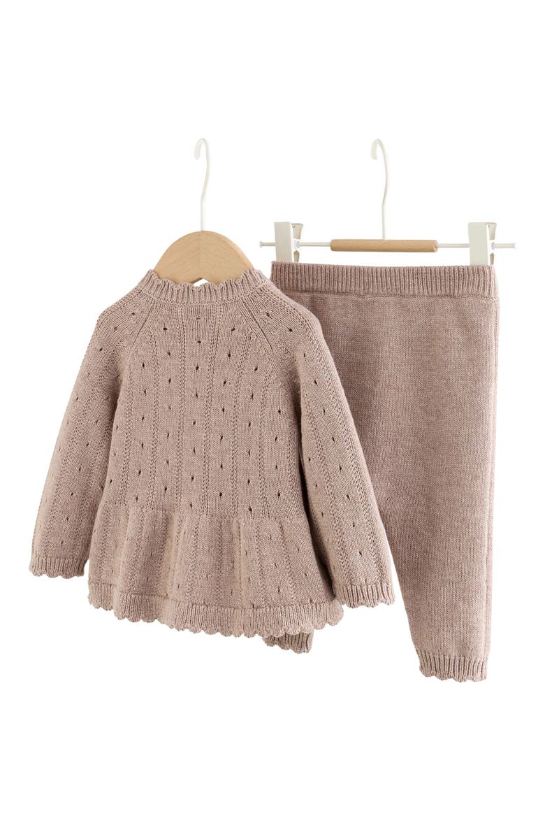 Kids' 2-Piece Knitted Peplum Cardigan & Leggings Set, Alternate, color, BROWN