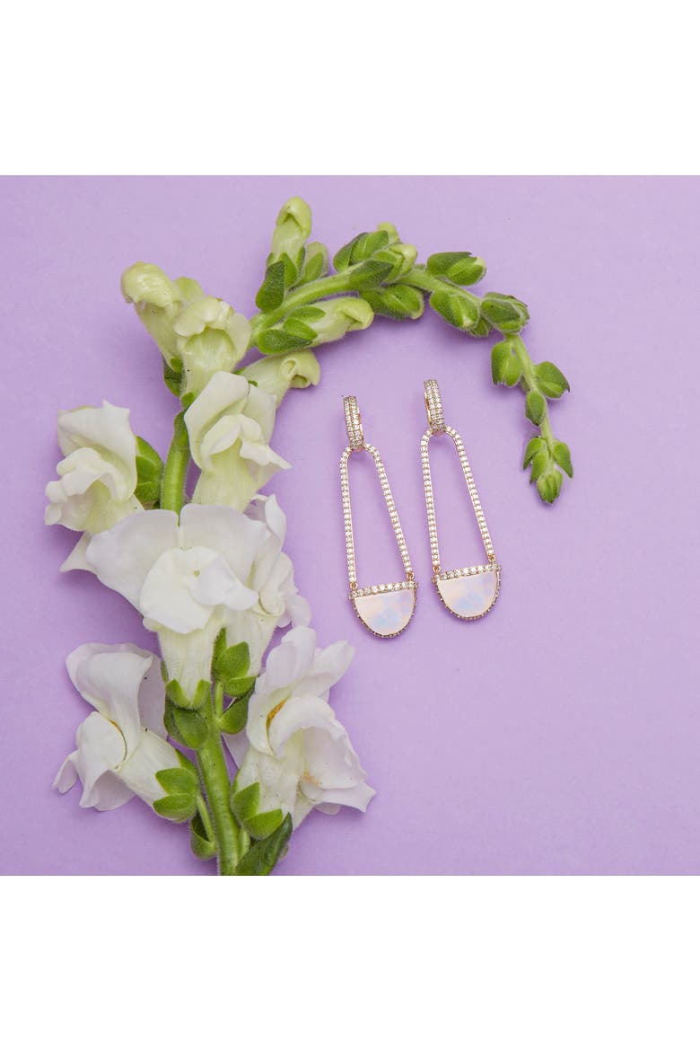 Found Cap Chandelier Earring with Stone, Alternate, color, Moonstone & Diamond-Gold