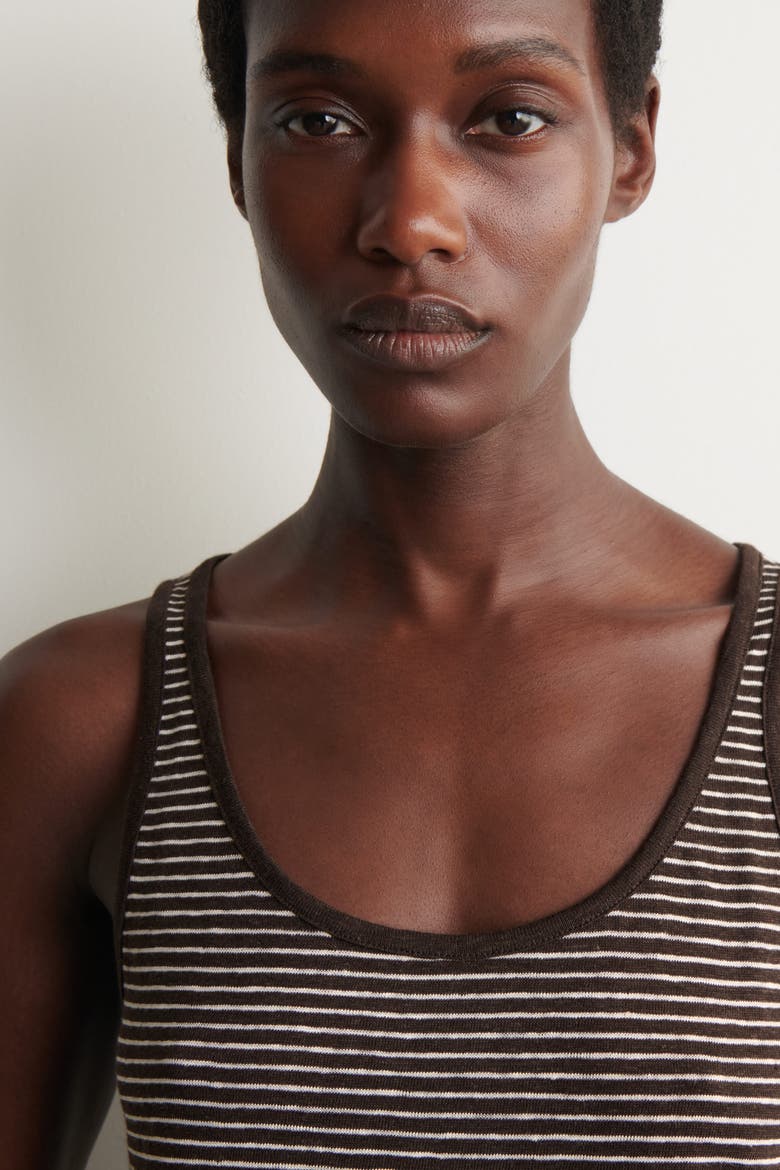 Linen-jersey Tank Top, Alternate, color, BROWN / WHITE / STRIPED