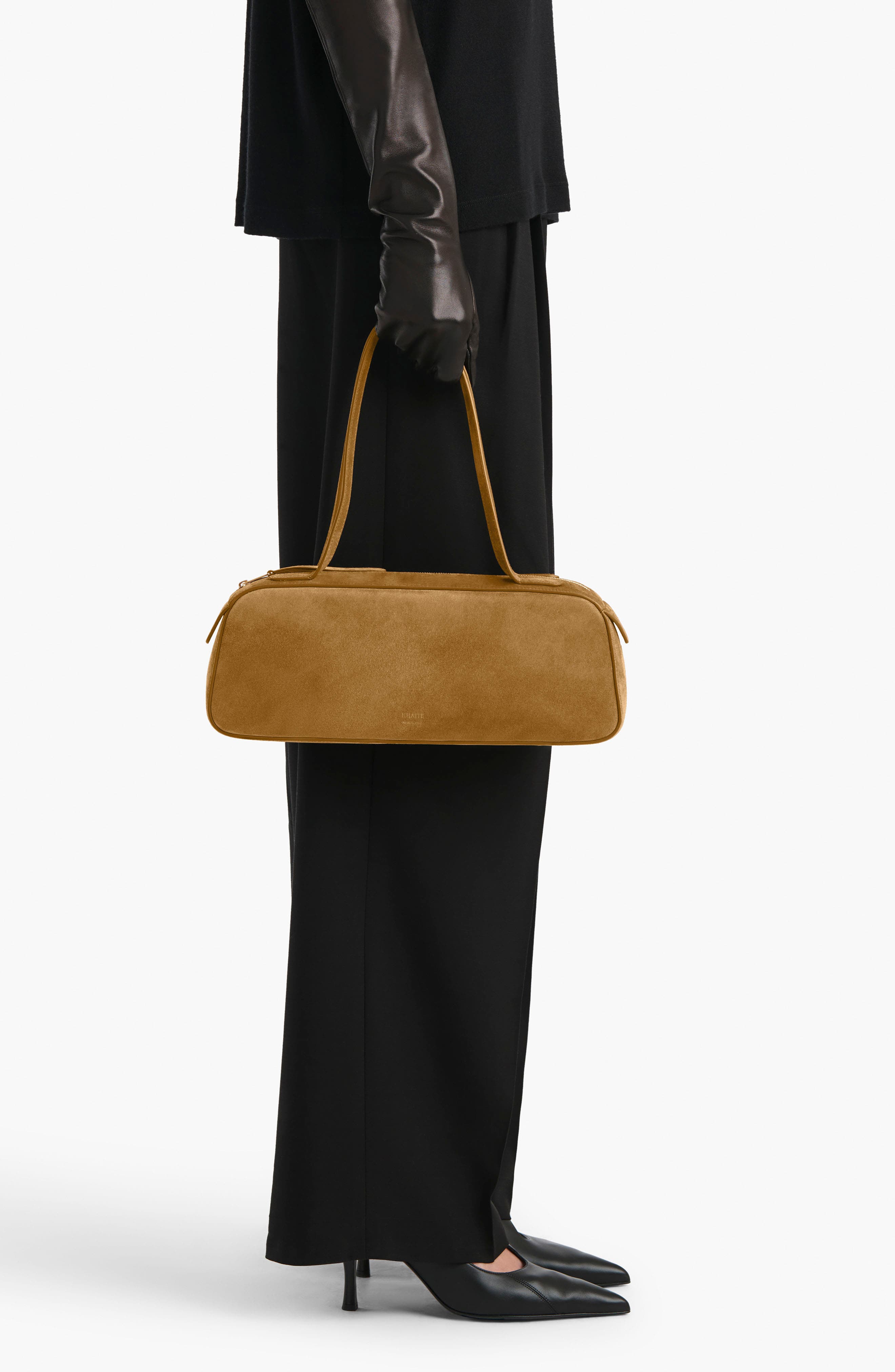 Khaite Simona Suede Shoulder Bag, Alternate, color, Mud