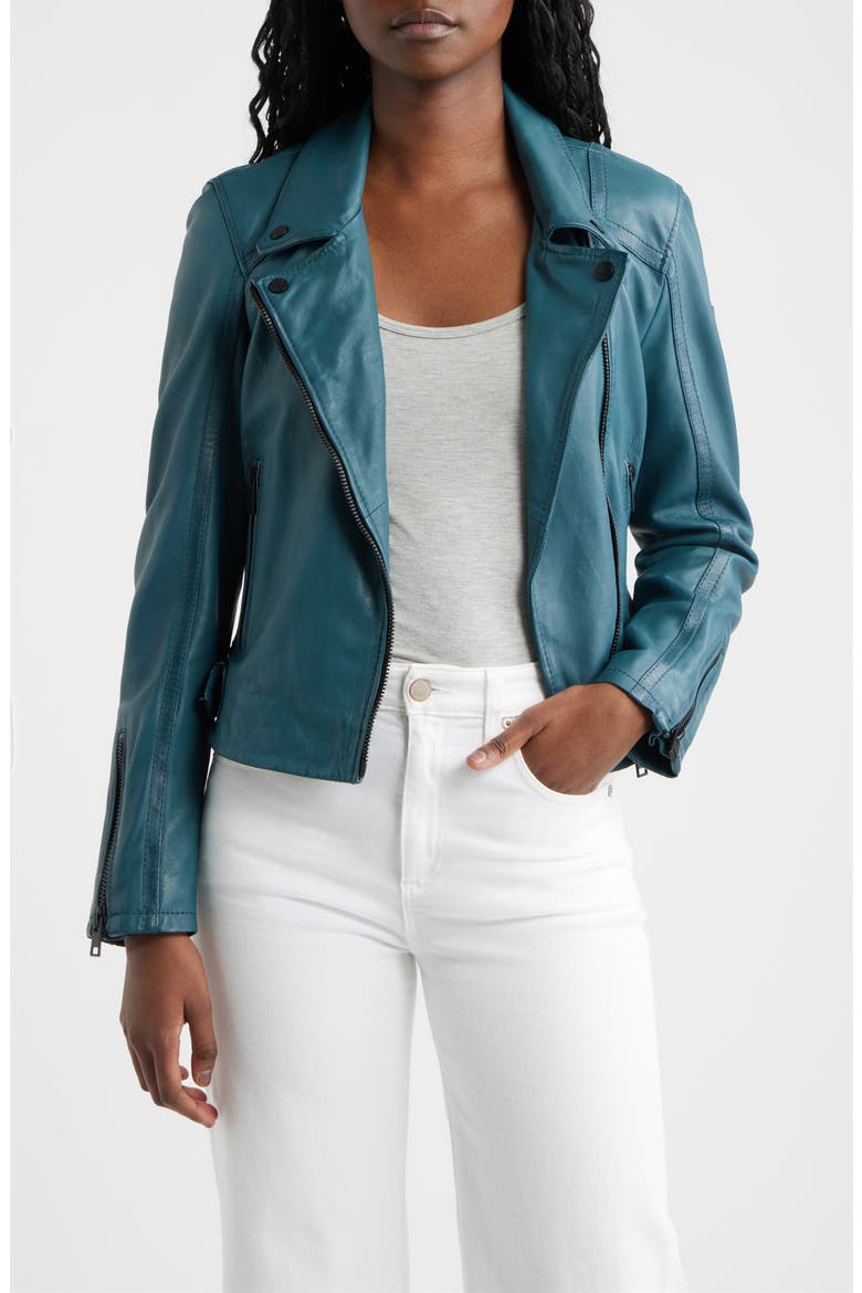 Bita Leather Moto Jacket, Main, color, TEAL