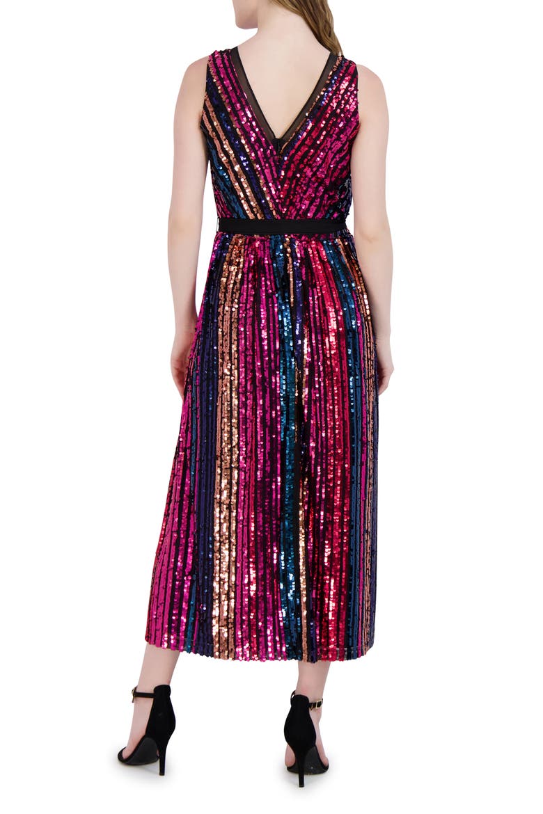Rainbow Sequin Stripe Fit & Flare Cocktail Dress, Alternate, color, PINK MULTI