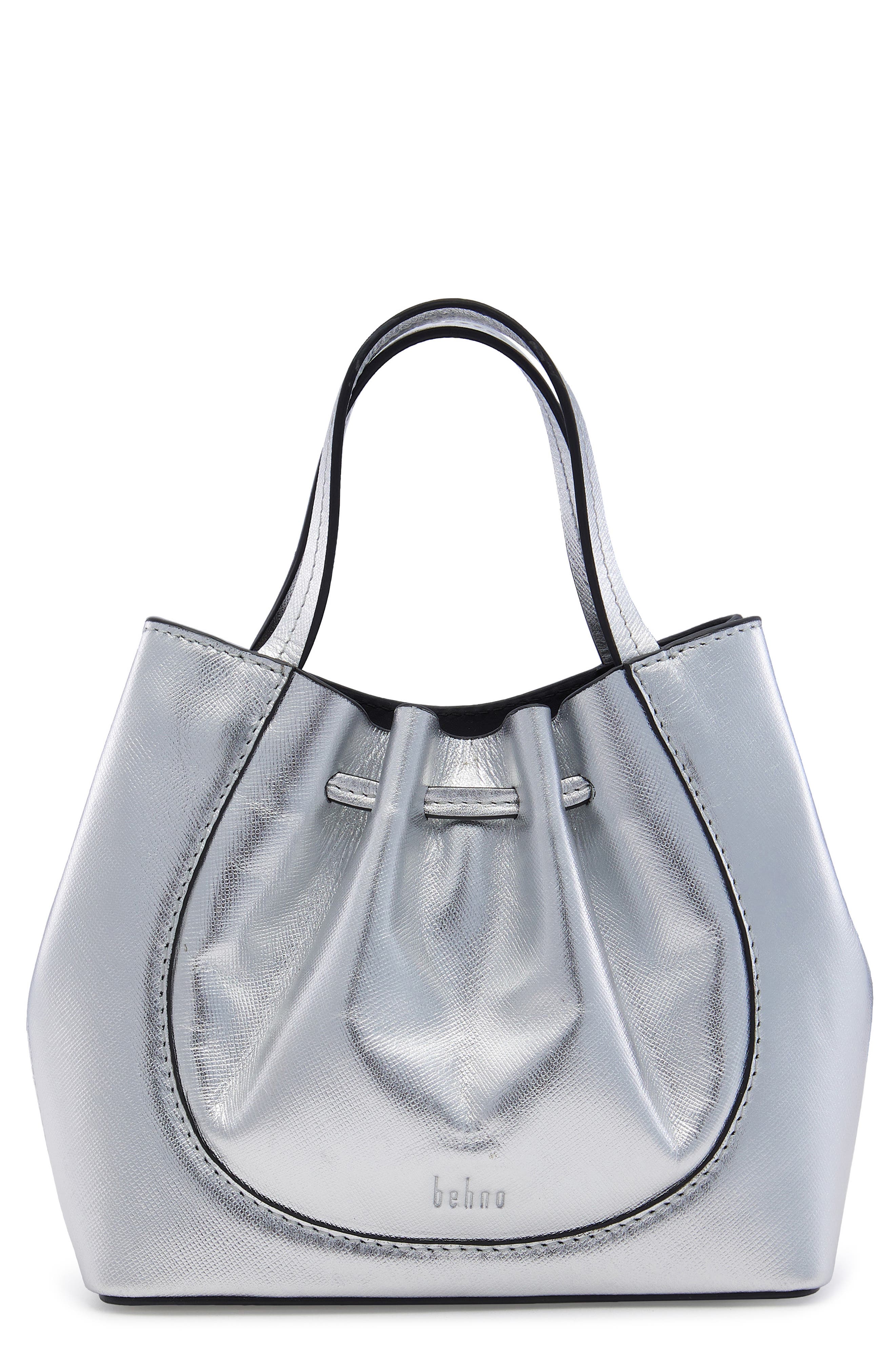 behno Mini Katrina Metallic Leather Crossbody Tote, Main, color, Silver