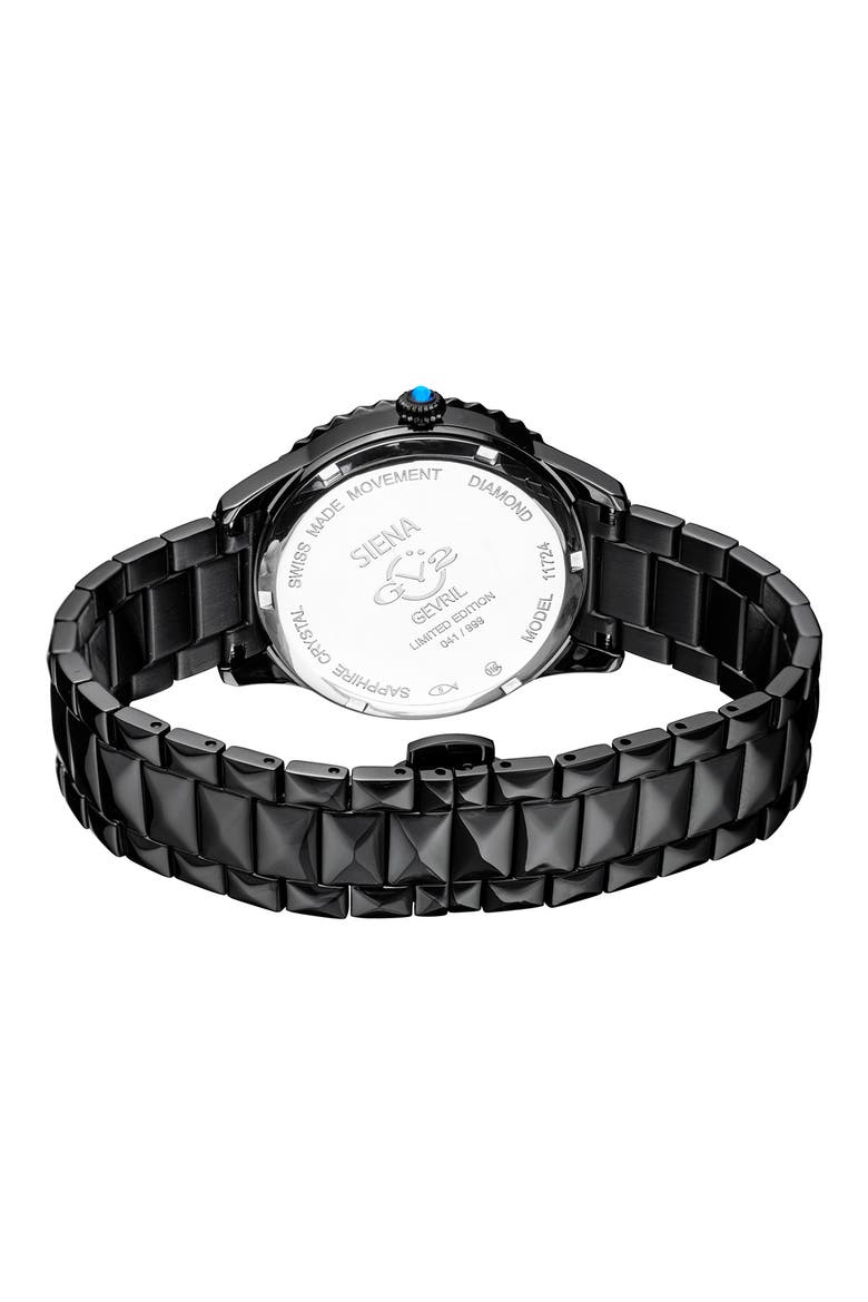 Siena Genuine Diamond Stainless Steel Bracelet Watch, 37mm - 0.038 ctw, Alternate, color, BLACK