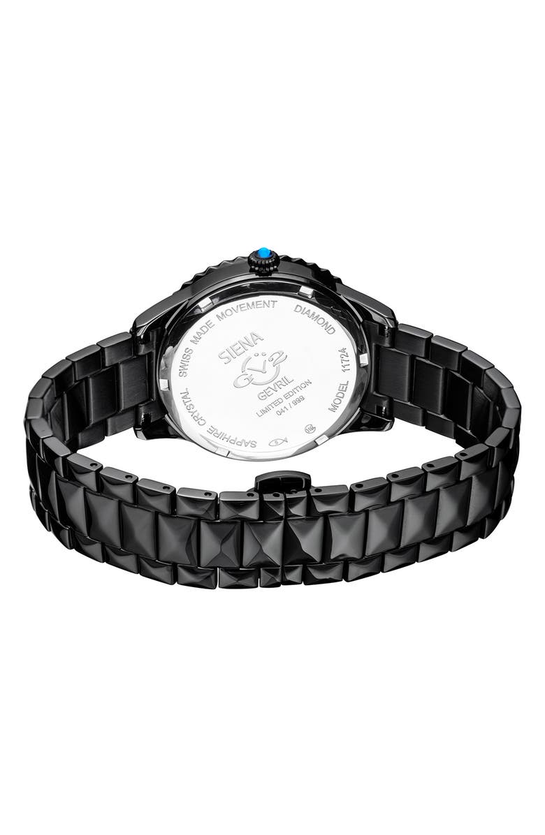 GV2 Siena Genuine Diamond Stainless Steel Bracelet Watch, 37mm - 0.038 ctw, Alternate, color, Black