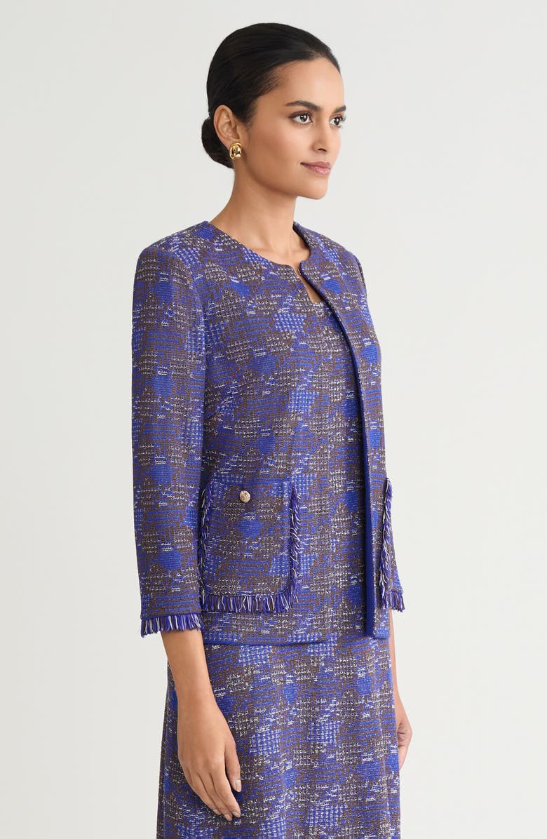 Ming Wang Heritage Fringe Tweed Knit Jacket, Alternate, color, Sapphire Sea/Dark Umber/Ivory