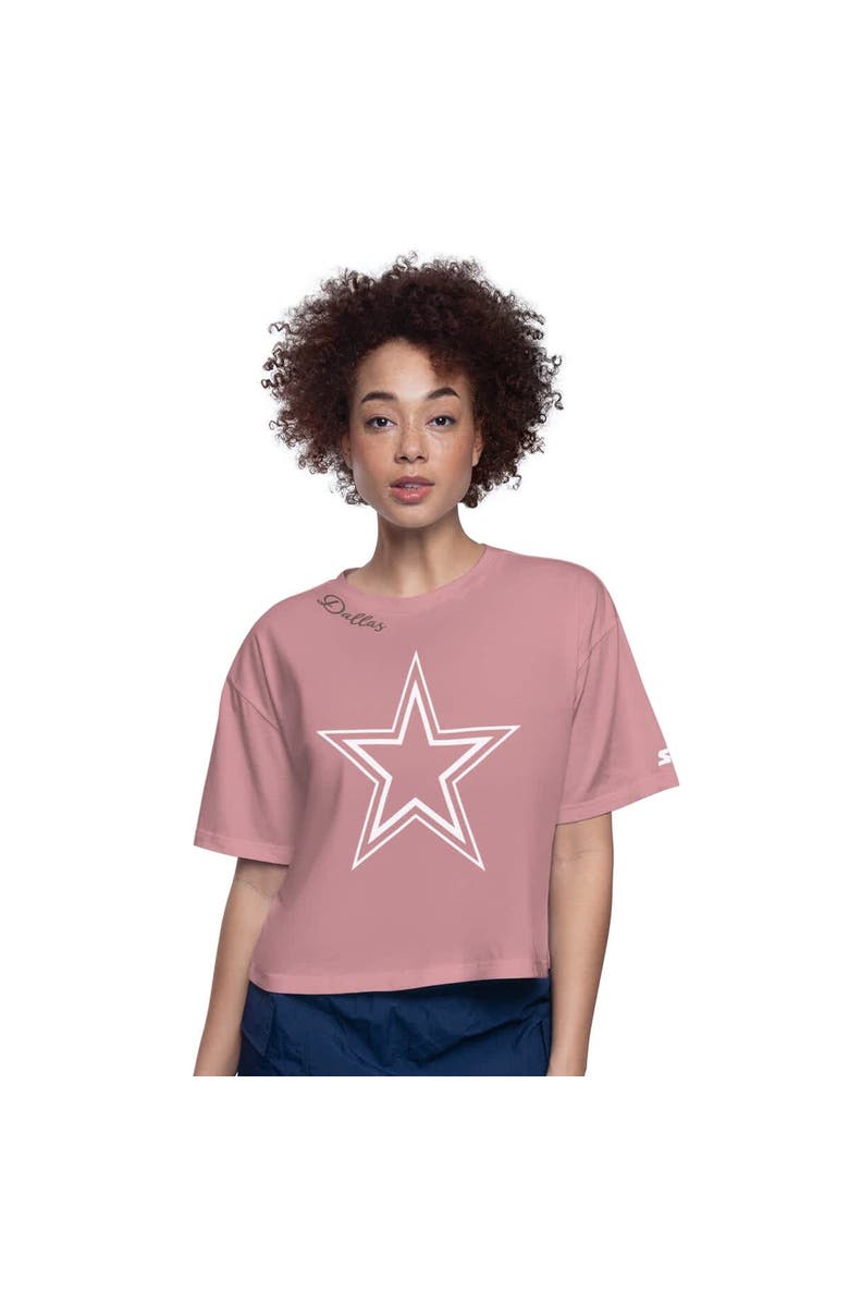 STARTER Women's  Starter  Pink Dallas Cowboys Play the Ball Boxy Cropped T-Shirt, Main, color, Pink