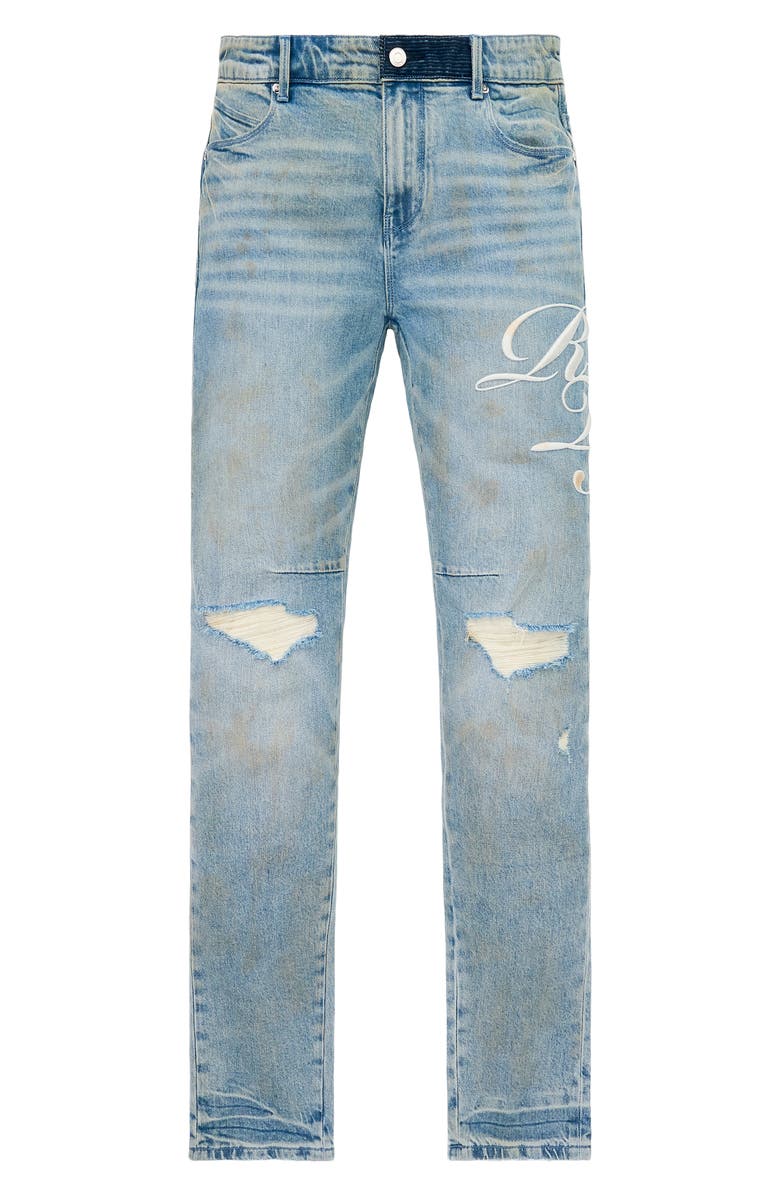 RtA Bryant Skinny Jeans, Main, color, Ciel Fade Cursive