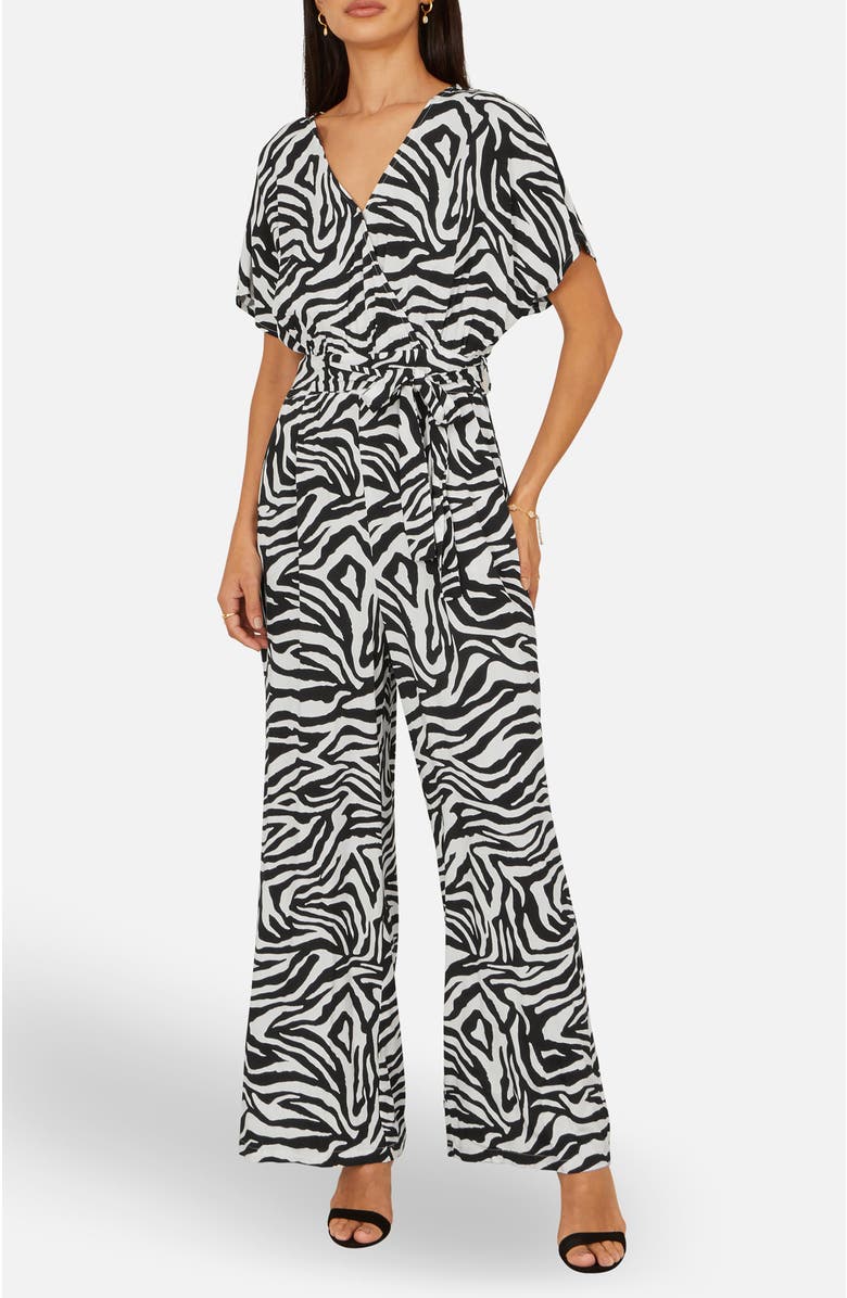 Yumi Zebra Print Relaxed Jumpsuit, Alternate, color, Black