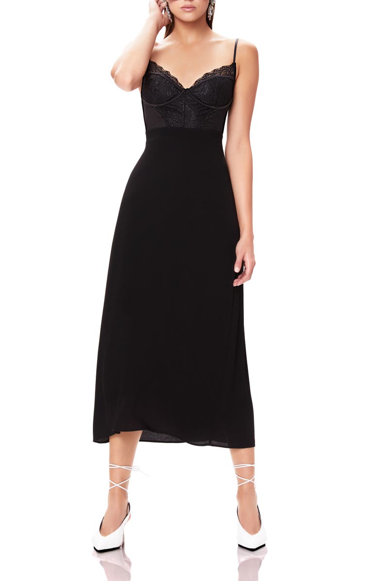 AFRM Bruna Lace Detail Midi Dress, Alternate, color, 