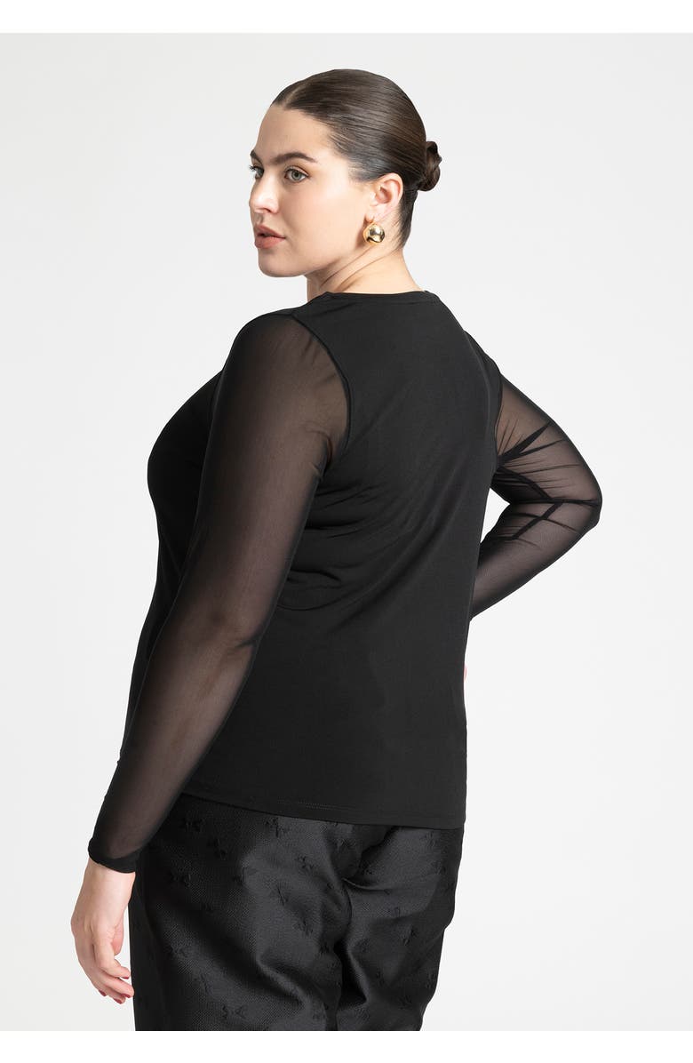 ELOQUII Sheer Sleeve Tee, Alternate, color, Black Onyx